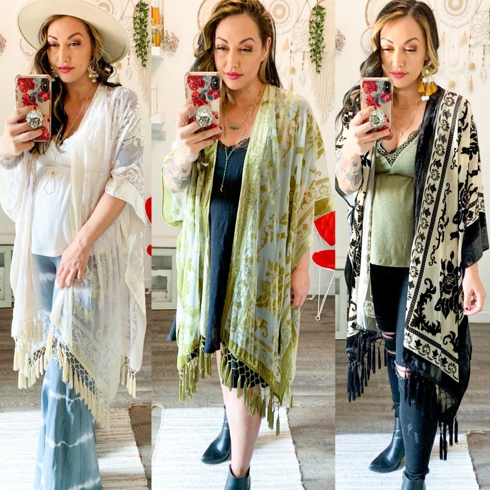 Velvet Burn Out Kimono - Picture 3 of 7